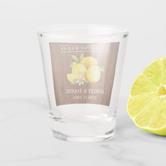 Rustiek Hout Waterverf Citroenen Huwelijk Limoncel Shot Glas (Achterkant)