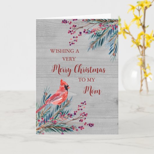 Rustiek Hout Waterverf Moeder Vrolijk Kerstfeest Kaart (Gele Bloem)