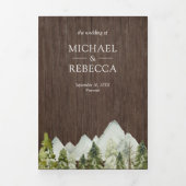 Rustiek Hout Waterverf Mountain Pine Trees Wedding Drieluik Uitnodiging (Cover)