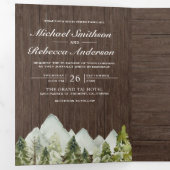 Rustiek Hout Waterverf Mountain Pine Trees Wedding Drieluik Uitnodiging (Binnenzijde eerst)