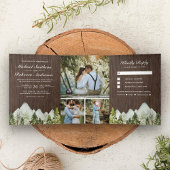 Rustiek Hout Waterverf Mountain Pine Trees Wedding Drieluik Uitnodiging