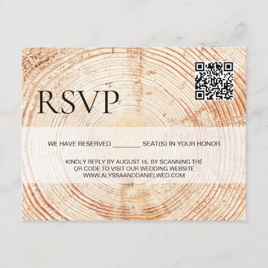 Rustiek hout Wedding website QR code rsvp Informatiekaartje (Voorkant)