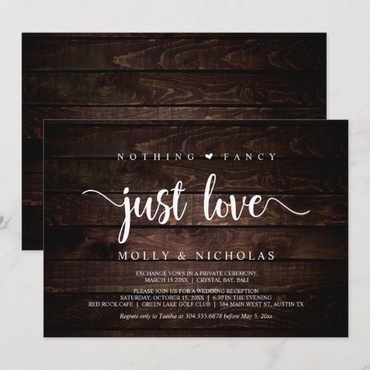 Rustiek hout, weglopen, niets gewoons, gewoon lief kaart (Voorkant / Achterkant)