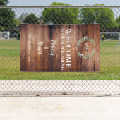 Rustiek hout Welkom op onze bruiloft monogram Spandoek (Insitu)