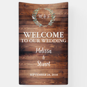 Rustiek hout Welkom op onze bruiloft monogram Spandoek