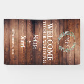 Rustiek hout Welkom op onze bruiloft monogram Spandoek (Horizontaal)