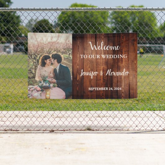 Rustiek hout Welkom op onze trouwfoto Spandoek (Insitu)