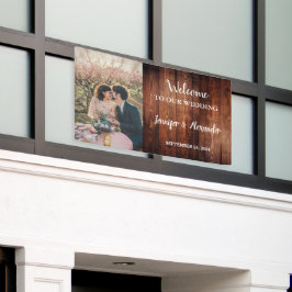 Rustiek hout Welkom op onze trouwfoto Spandoek