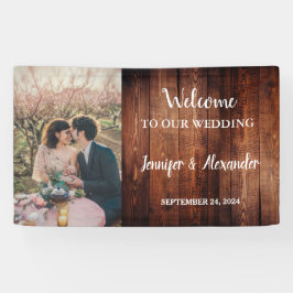 Rustiek hout Welkom op onze trouwfoto Spandoek