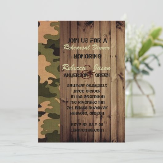 rustiek hout western Camo bruiloft repetitie diner Kaart (Staand voorkant)