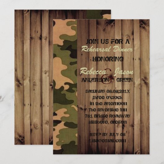 rustiek hout western Camo bruiloft repetitie diner Kaart (Voorkant / Achterkant)