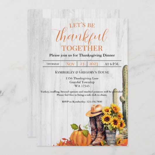 Rustiek Hout Western Zonnebloem Thanksgiving Diner Kaart (Voorkant / Achterkant)
