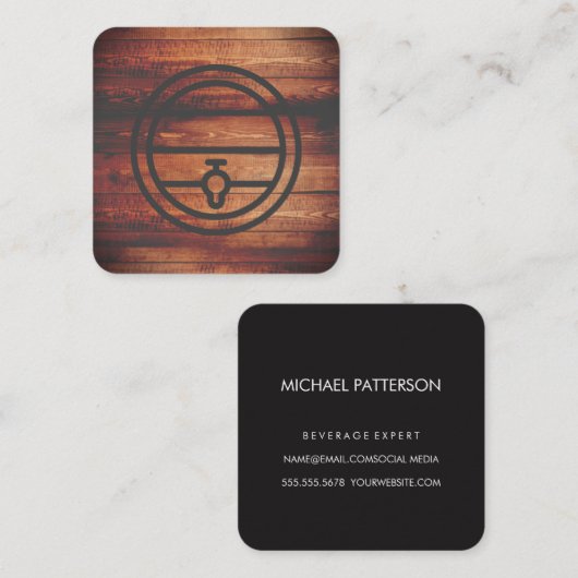 Rustiek Hout Wijn Biervat Vierkante Visitekaartje (Voorkant / Achterkant)