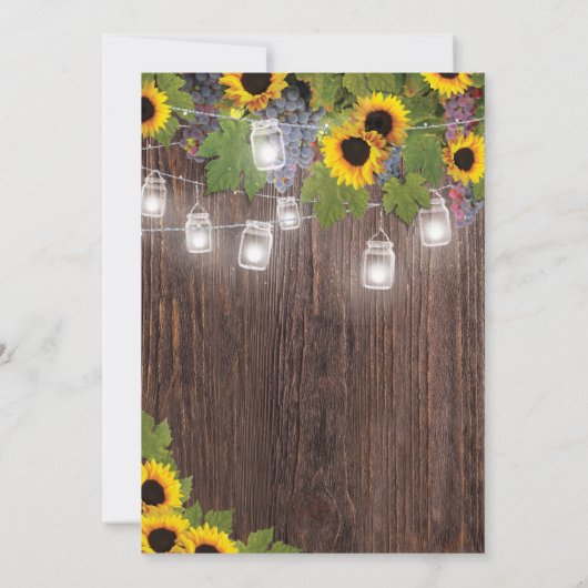 Rustiek hout wijngaard zonnebloem bruiloft kaart (Achterkant)