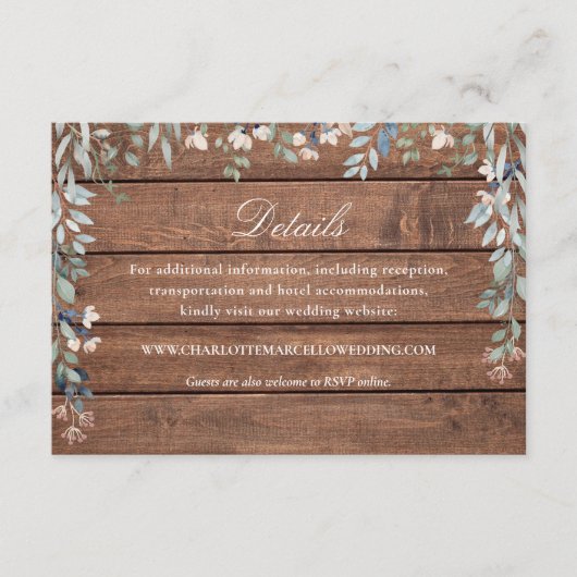 Rustiek hout Wildbloemen Bloemen Bloemen Bruiloft Informatiekaartje (Voorkant)