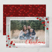 Rustiek Hout Winter Bessen Kerstfoto Feestdagenkaart (Voorkant / Achterkant)