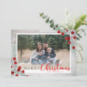 Rustiek Hout Winter Bessen Kerstfoto Feestdagenkaart (Staand voorkant)
