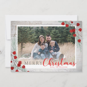 Rustiek Hout Winter Bessen Kerstfoto Feestdagenkaart