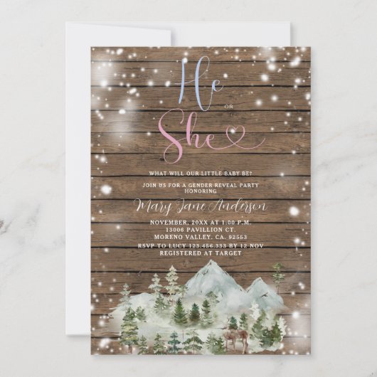 Rustiek Hout Winter Bos Mountain Geslacht onthulle Kaart (Voorkant)