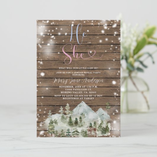 Rustiek Hout Winter Bos Mountain Geslacht onthulle Kaart (Staand voorkant)