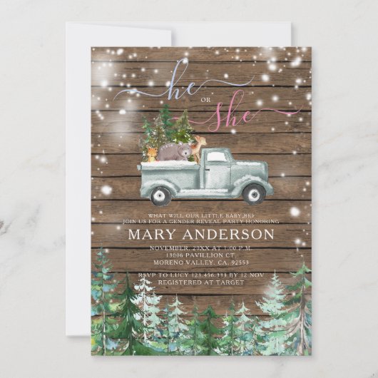 Rustiek hout winter hij of zij geslacht onthullen kaart (Voorkant)