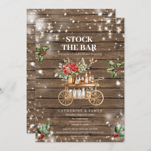 Rustiek Hout Winter String Lights Stock De Bar Kaart (Voorkant / Achterkant)