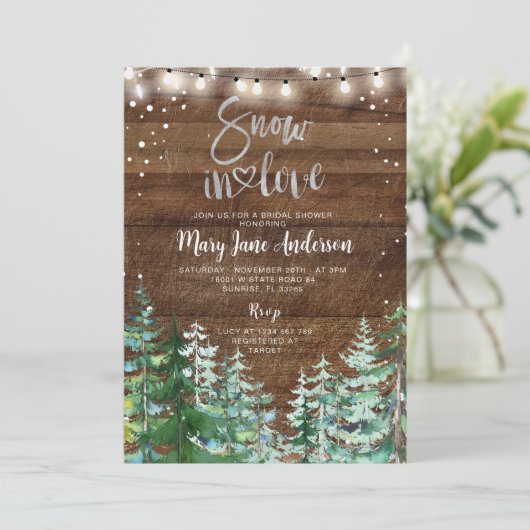 Rustiek Hout Wintersneeuw in liefde Vrijgezellenfe Kaart (Staand voorkant)