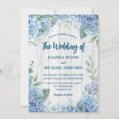Rustiek hout wit blauw Hydrangea bruiloft Kaart (Voorkant)