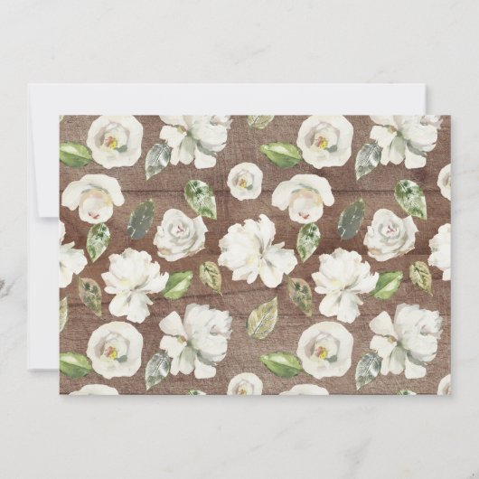 Rustiek hout wit bloemenbruids douche uitnodiginge kaart (Achterkant)