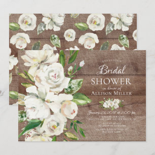 Rustiek hout wit bloemenbruids douche uitnodiginge kaart