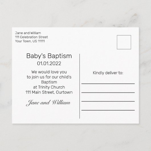 Rustiek Hout & Wit Kant Baby Doop Aankondigingskaart (Achterkant)