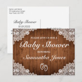 Rustiek hout & wit kant Baby shower Aankondigingskaart (Voorkant / Achterkant)