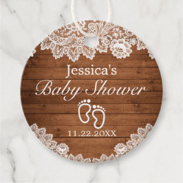 Rustiek hout & wit kant Baby shower Bedankjes Labels