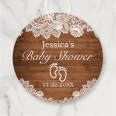 Rustiek hout & wit kant Baby shower Bedankjes Labels (Achterkant)