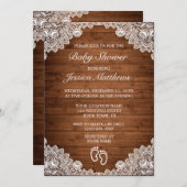 Rustiek hout & wit kant Baby shower Kaart (Voorkant / Achterkant)