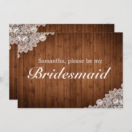 Rustiek hout & wit kant bruidsmeisje uitnodigen Ka Save The Date (Voorkant / Achterkant)