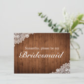 Rustiek hout & wit kant bruidsmeisje uitnodigen Ka Save The Date (Staand voorkant)