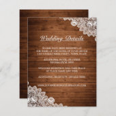 Rustiek hout & wit kant bruiloft details informatiekaartje (Voorkant / Achterkant)