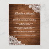 Rustiek hout & wit kant bruiloft details informatiekaartje (Voorkant)