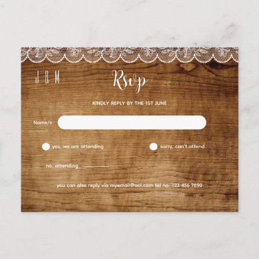 Rustiek Hout Wit Kant Bruiloft RSVP - Bijpassende  Briefkaart (Voorkant)
