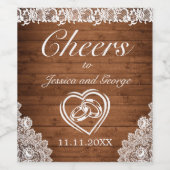 Rustiek Hout & Wit Kant Cheers Bruiloft Wijn Etiket (Enkel label)
