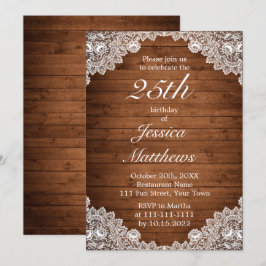 Rustiek Hout & Wit Kant Custom Verjaardag Kaart