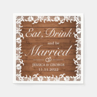 Rustiek Hout & Wit Kant Eet Drink Getrouwd Bruilof