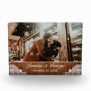 Rustiek Hout & Wit Kant Foto Overlay Glas Blok