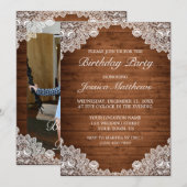 Rustiek hout & wit kant foto verjaardag kaart (Voorkant / Achterkant)