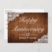 Rustiek Hout Wit Kant Gelukkig Jubileum Groet Aankondigingskaart (Voorkant / Achterkant)