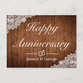 Rustiek Hout Wit Kant Gelukkig Jubileum Groet Aankondigingskaart (Voorkant)