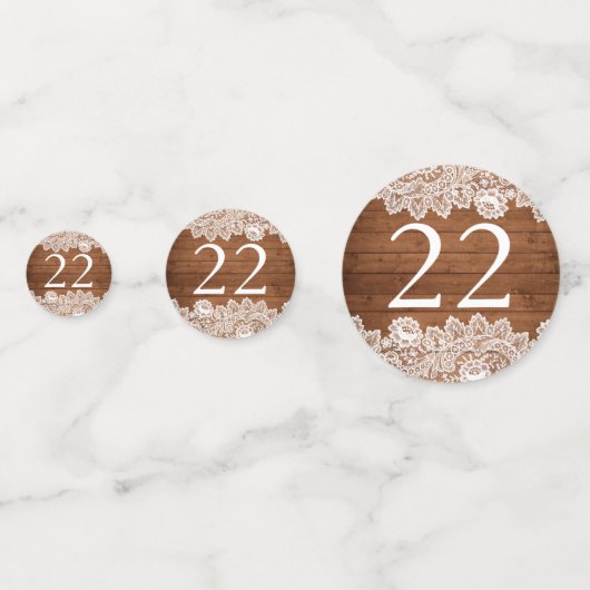 Rustiek Hout & Wit Kant Gelukkige Verjaardag Confetti (Voorkanten)