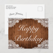 Rustiek Hout & Wit Kant Gelukkige Verjaardag Groet Aankondigingskaart (Voorkant / Achterkant)