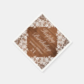 Rustiek Hout & Wit Kant Gelukkige Verjaardag Servet (Hoek)